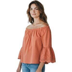 Bleu Ciel Women’s Off Shoulder Crop Top Polyester Cotton Terracotta Size Medium